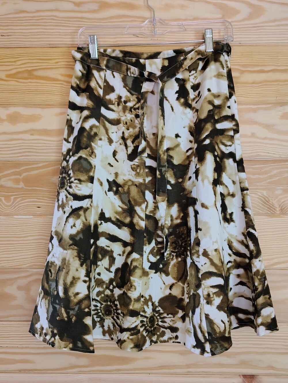 Sherry Taylor Midi Skirt Small Linen Rayon Tie Waist Lined Boho Neutral A-line